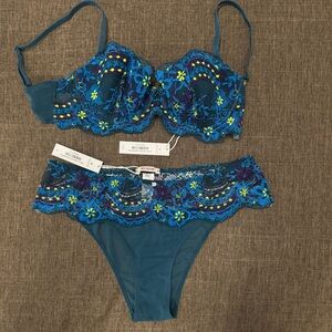 Adore Me Teal Blue & Yellow Floral Lace panty Set